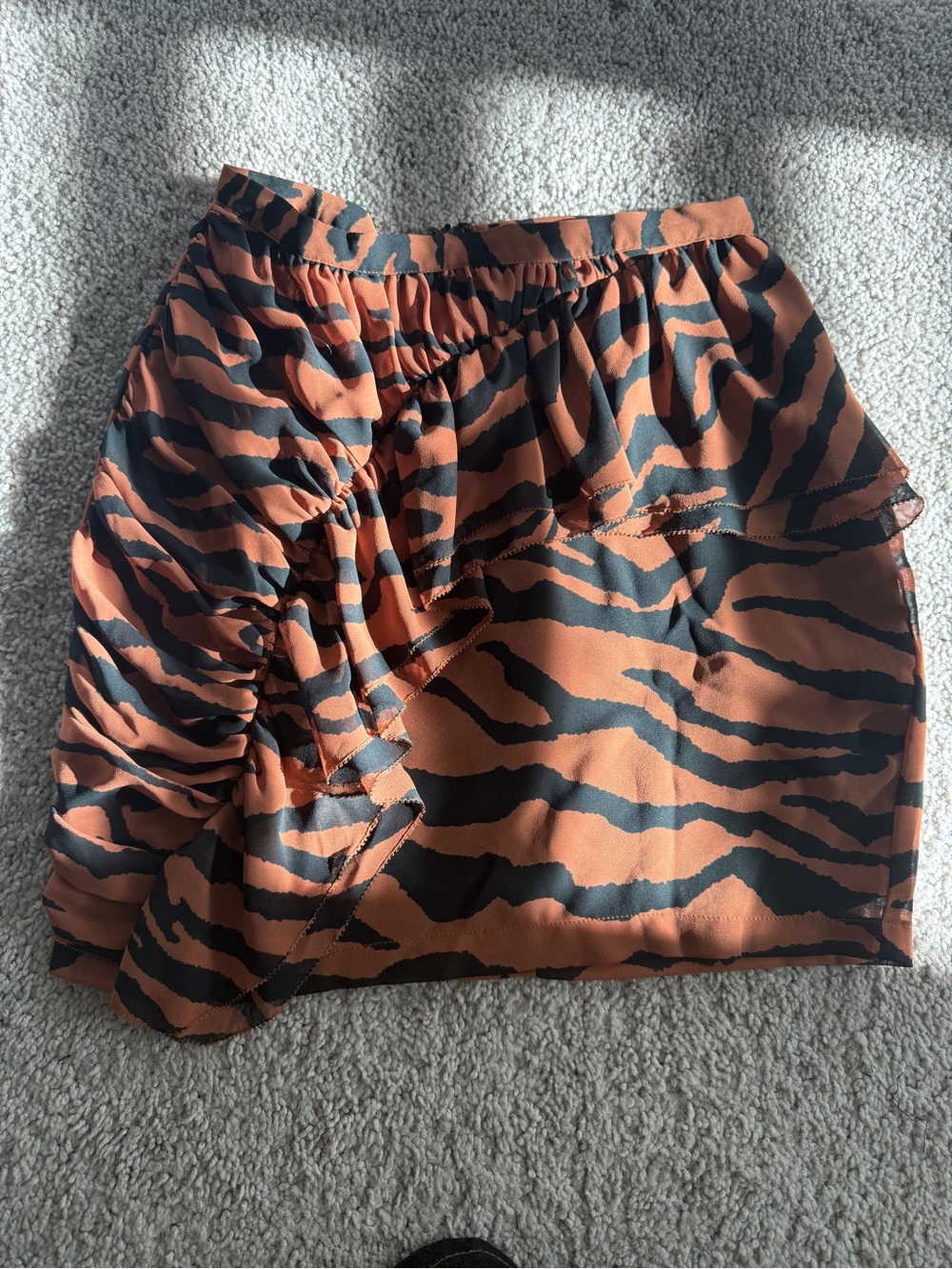 All Saints Orange and Black Zebra Ruffle Mini Skirt